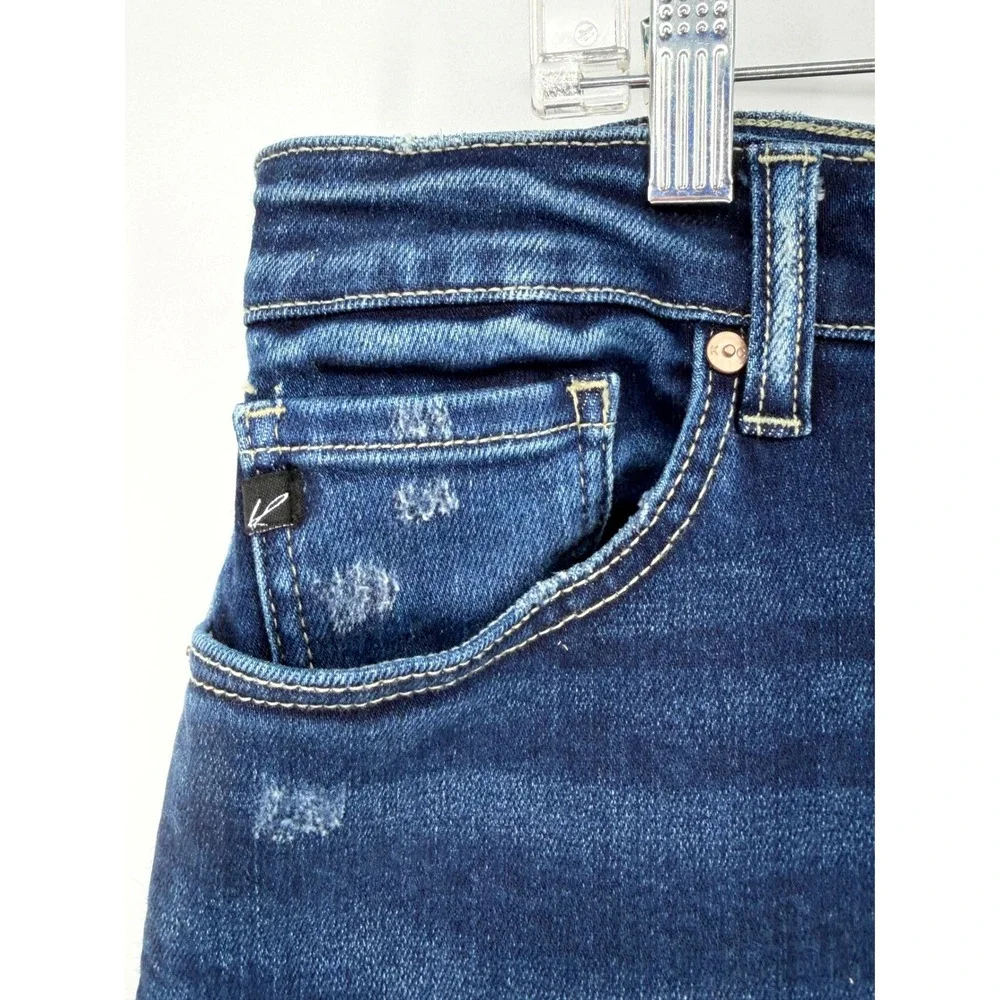 Kancan Flare Jeans Women 20W Dark Wash Button Fly Raw Hem Boho Western Festival